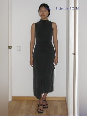 Paloma Wool Betty Dress Sleeveless Black Midi Dress with Side Tie